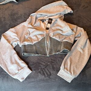 Fashion Nova Gray and Denim Crop Top